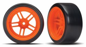 Traxxas Tires & Wheels Drift 1.9" on Orange Split-spoke Rear (2) TRX8377A