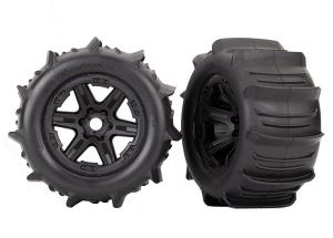 Traxxas Tires & Wheels Paddel/Carbide Black 3.8" TSM (2) TRX8674