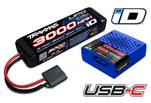 Charger USB-C and 2S 7.4v 3000mAh LiPo Battery Combo