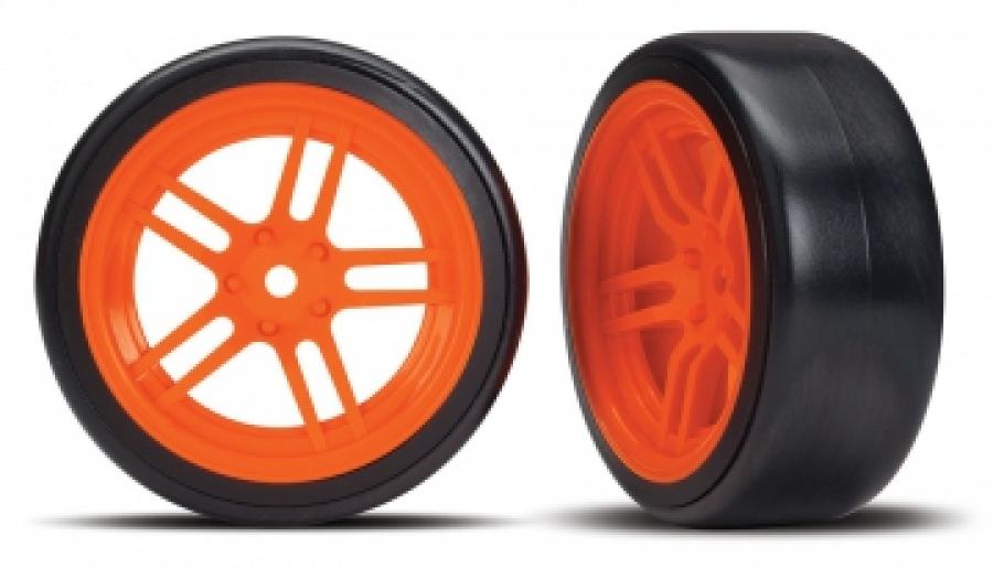 Traxxas Tires & Wheels Drift 1.9" on Orange Split-spoke Front (2) TRX8376A