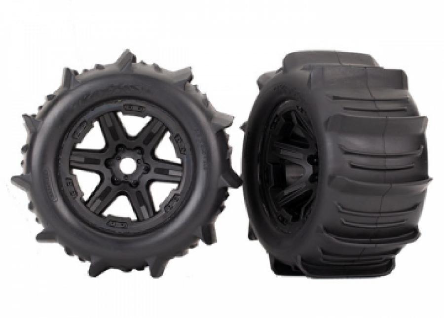 Traxxas Tires & Wheels Paddel/Carbide Black 3.8" TSM (2) TRX8674