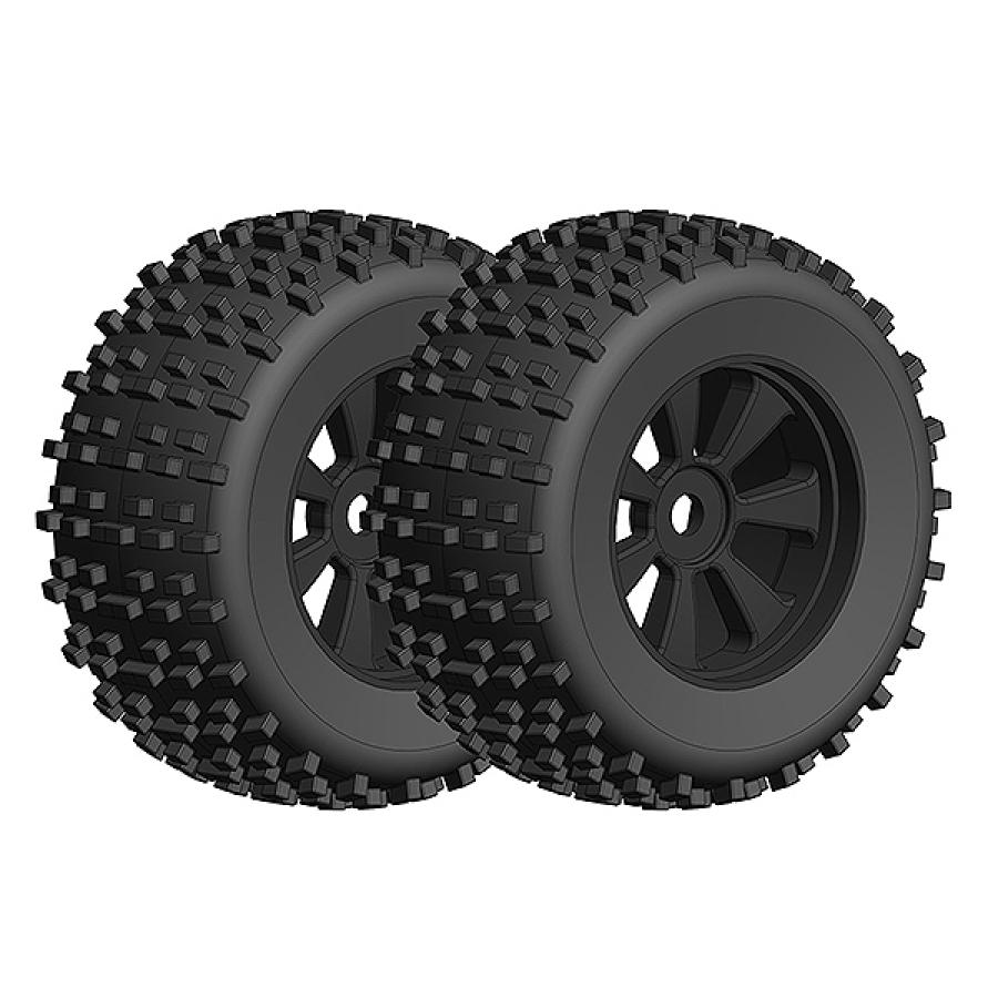 CORALLY OFFROAD 1/8 MONSTER TRUCK TYRES GRIPPER GLUED ON BLACK RIMS 1 PAIR (Dementor/Kronos)