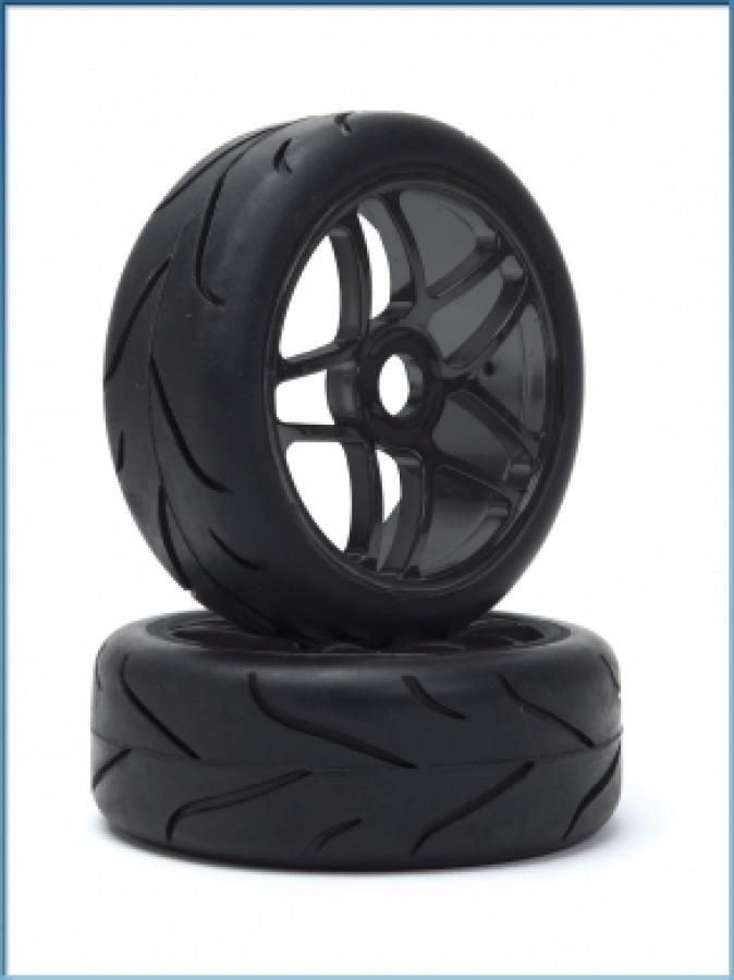 VTEC 1/8 Off-Road Buggy -Racing Slick- wheel pre-mounted - Street tire on black chrome wheel (1 pair)