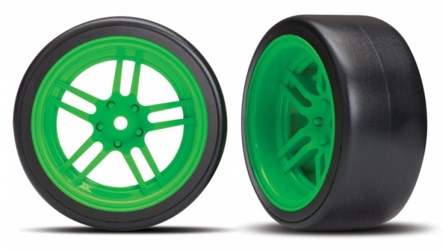 Traxxas Tires & Wheels Drift 1.9" on Green Split-spoke Rear (2) TRX8377G