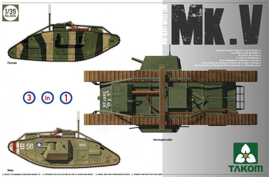 1:35 WWI Heavy Battle Tank Mark V 3 in 1