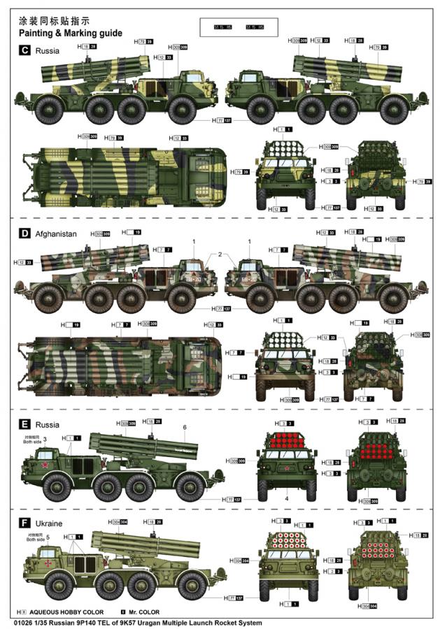 Trumpeter 1:35 Russian 9P140 TEL of 9K57 Uragan Rocket System