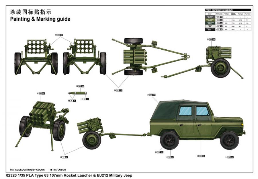 Trumpeter 1:35 PLA Type 63 107mm Rocket Launcher & B212 Jeep