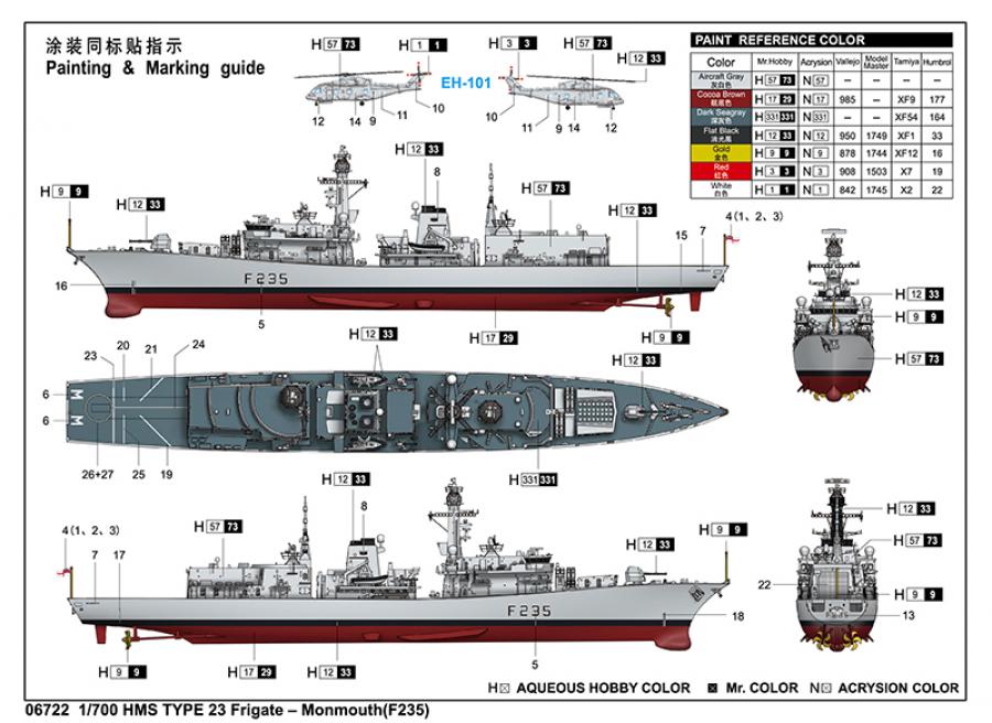 Trumpeter 1:700 HMS TYPE 23 Frigate  Monmouth(F235)