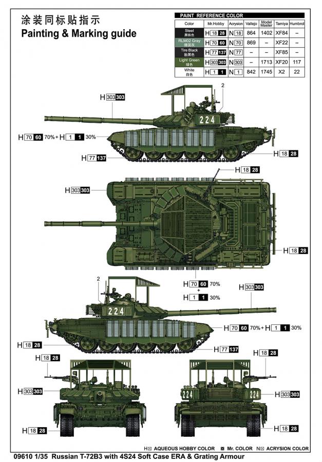 Trumpeter 1/35 Russian T-72B3 with 4S24 Soft Case ERA&Grating Ar.