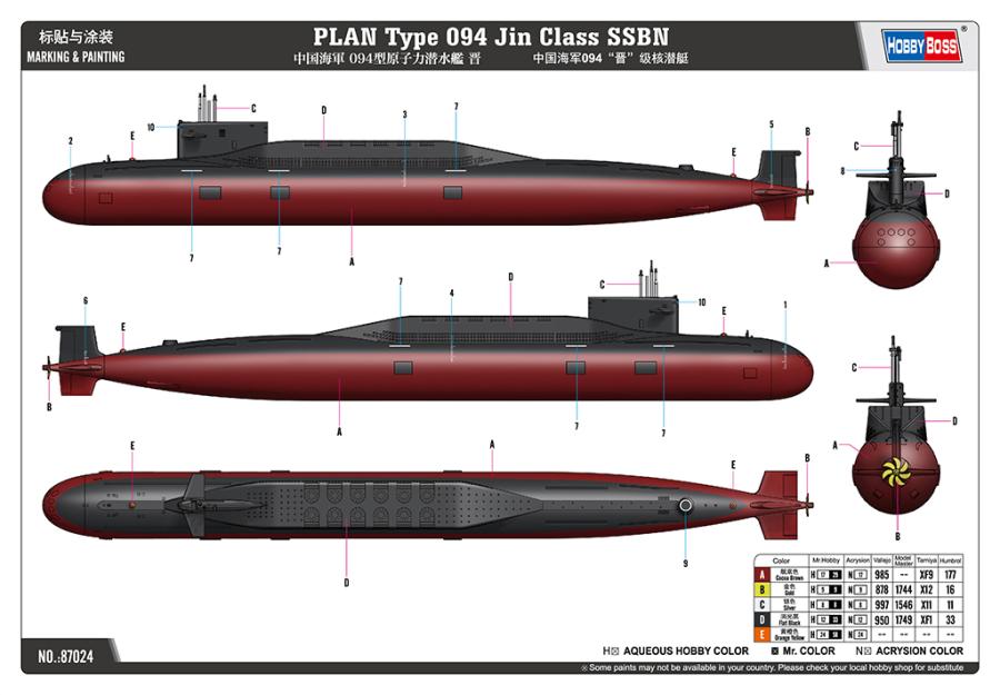 Hobbyboss 1/700 PLAN Type 094 Jin Class SSBN