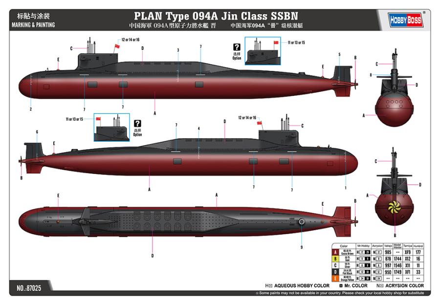 Hobbyboss 1/700 PLAN Type 094A Jin Class SSBN