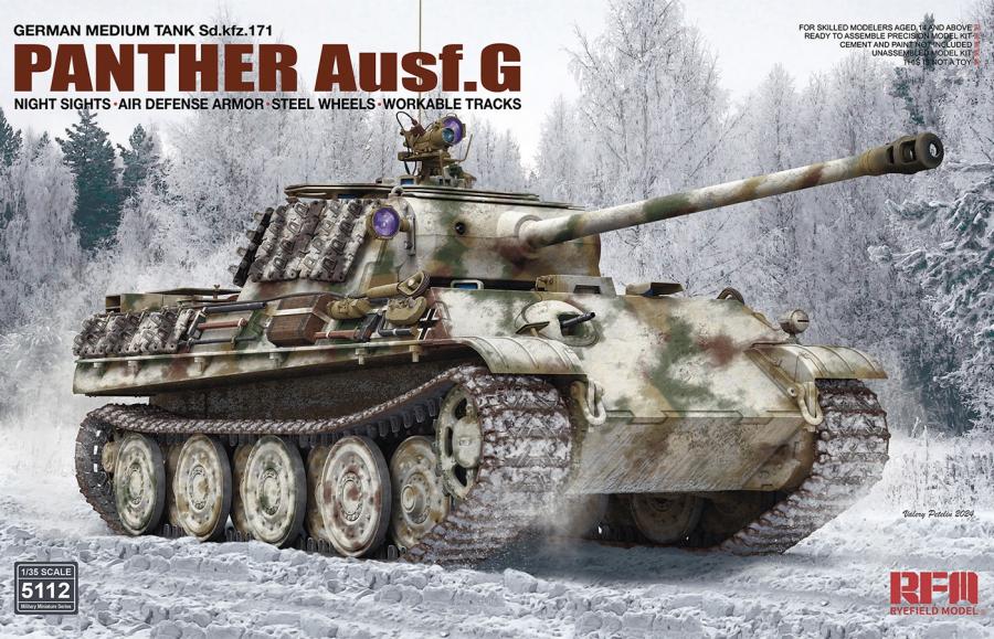 Ryefield 1/35 Panther Ausf. G w/ Night Sights, Air Defense Armor, Steel Wheels, Workable Tracks