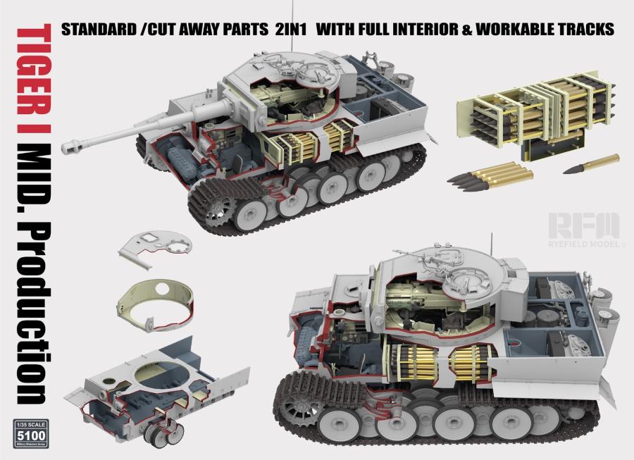 Ryefield 1/35 Tiger I Mid Production  w/Cutaway Parts & Full Interior