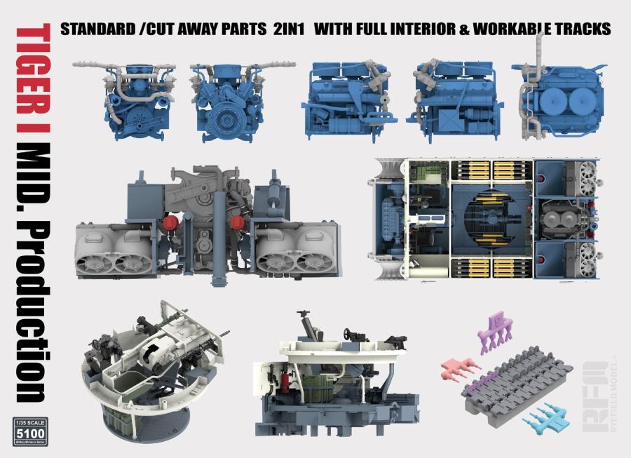 Ryefield 1/35 Tiger I Mid Production  w/Cutaway Parts & Full Interior