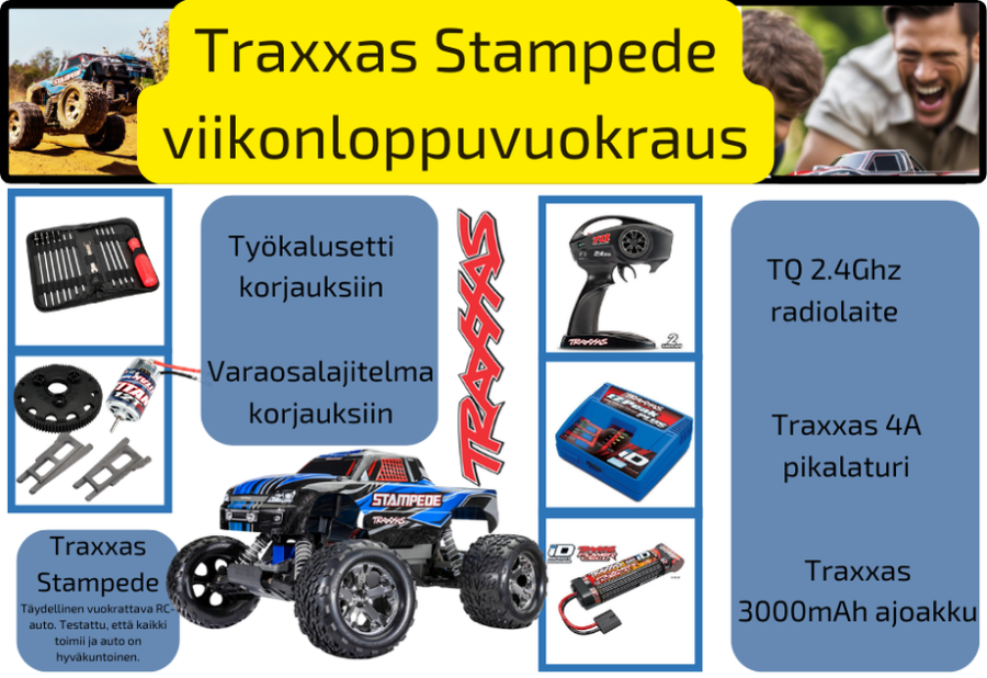 Viikonlopuksi vuokrattava Traxxas Stampede paketti